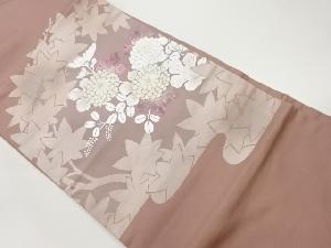 銀彩紅葉に菊模様刺繍名古屋帯